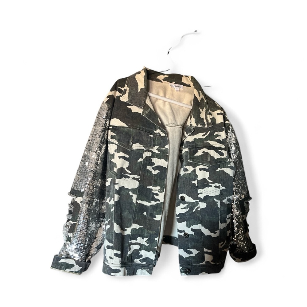 Camouflage Sequin Sleeve Jacket